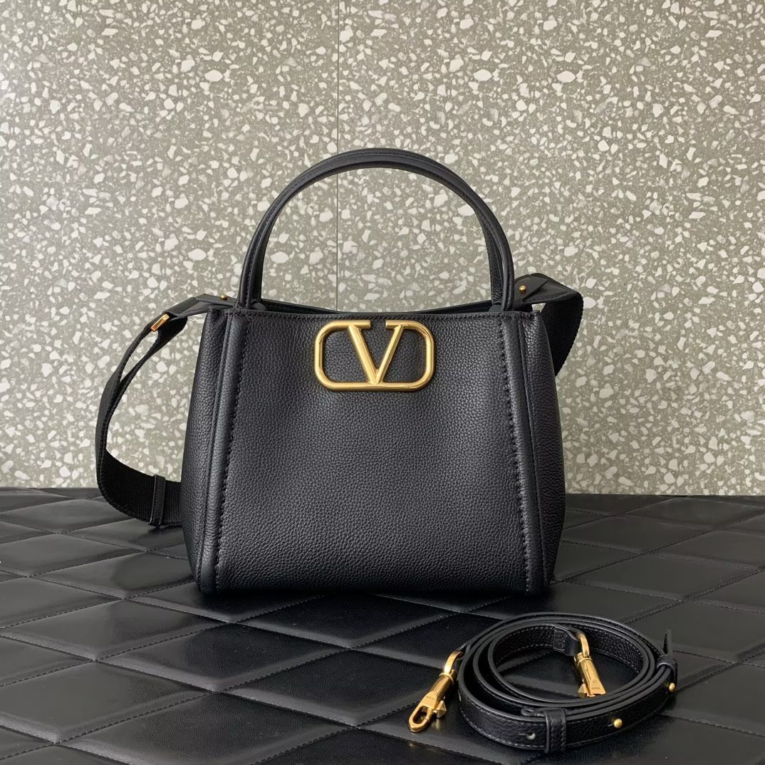 Valentino Garavani Alltime Medium Handbag in Black Grainy Calfskin